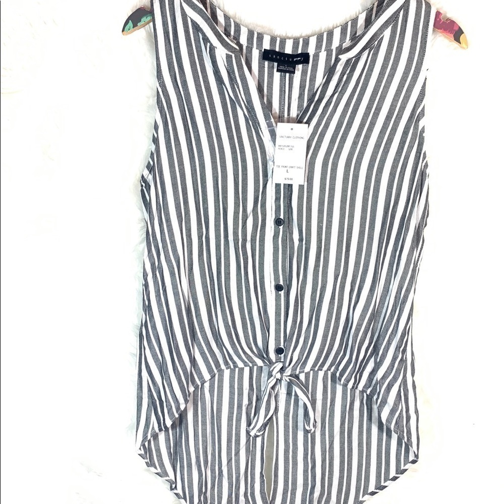 Sanctuary Black/White Craft Tie-front Shirt - Picture 5 of 8
